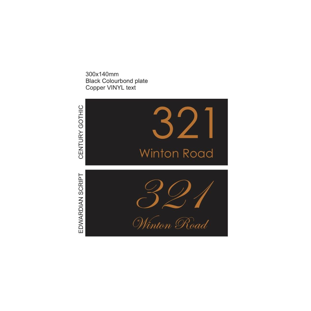 Black Traffolyte Address Sign with Vinyl Text – 300 x 140mm