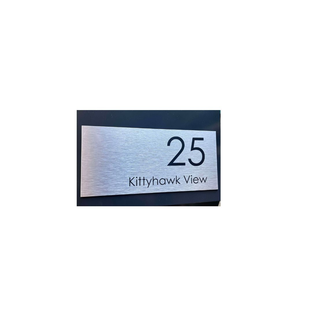 Silver Aluminum Address Sign with Vinyl Text - 300 x 140mm