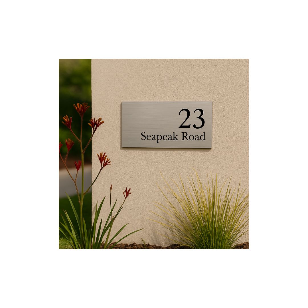 316 Marine Grade Brushed Stainless Steel Address Plate 300 x 140mm - Laser Cut