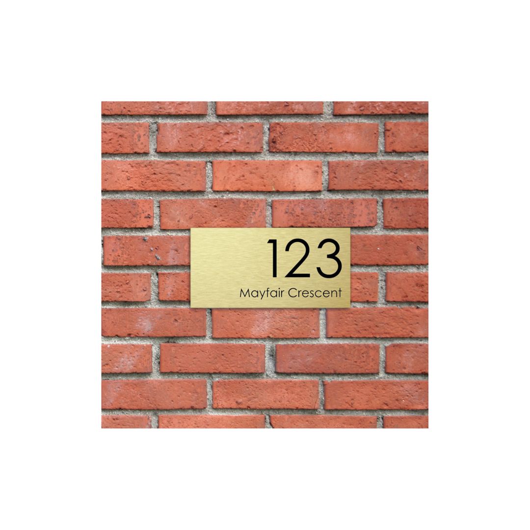 Gold Aluminium Address Sign with with Vinyl Text 300 x 140