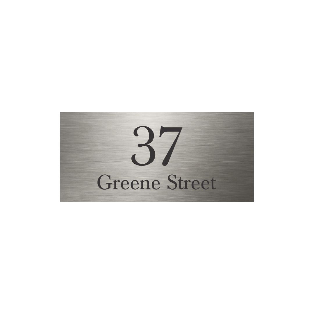 316 Marine Grade Brushed Stainless Steel Address Sign 300 x 140mm - Laser Cut (Central Text)