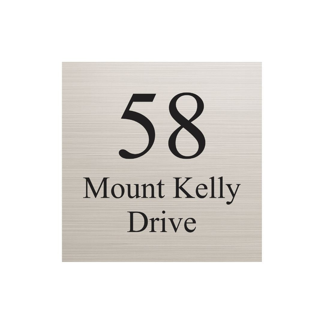 Silver Aluminum Address Sign with Vinyl Text - 300 x 300mm