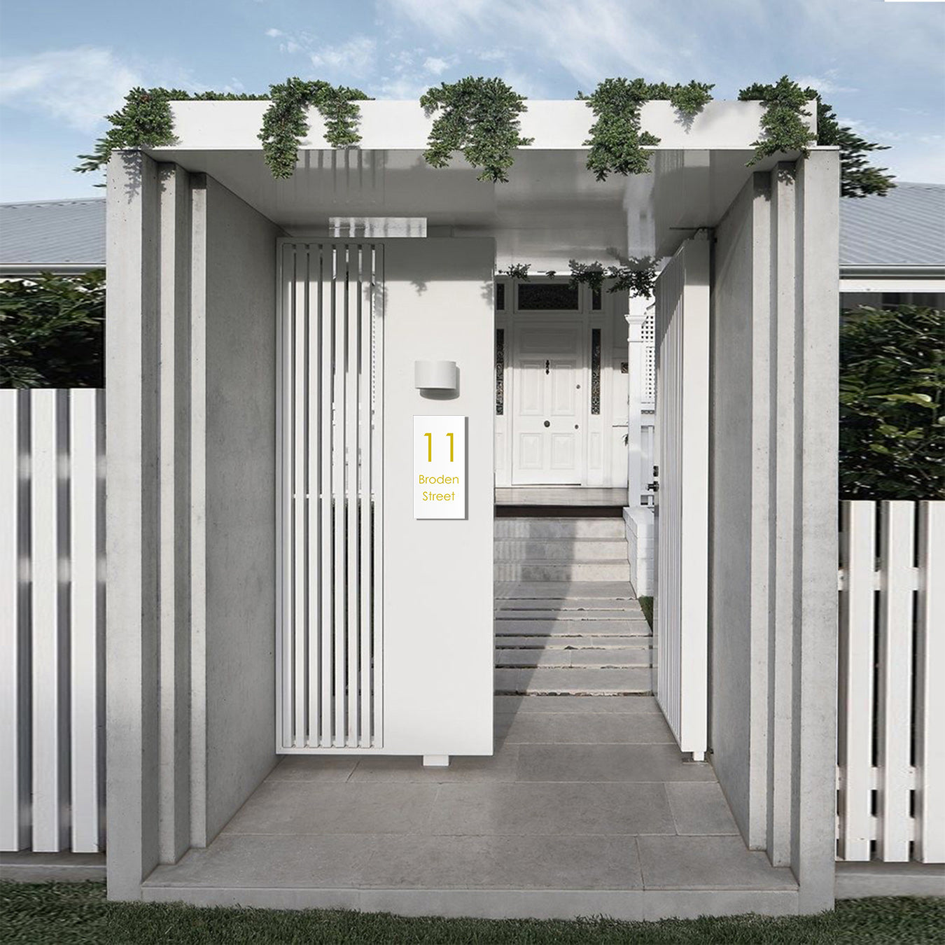 White Colorbond Steel Address Sign with Vinyl Text 300 x 600