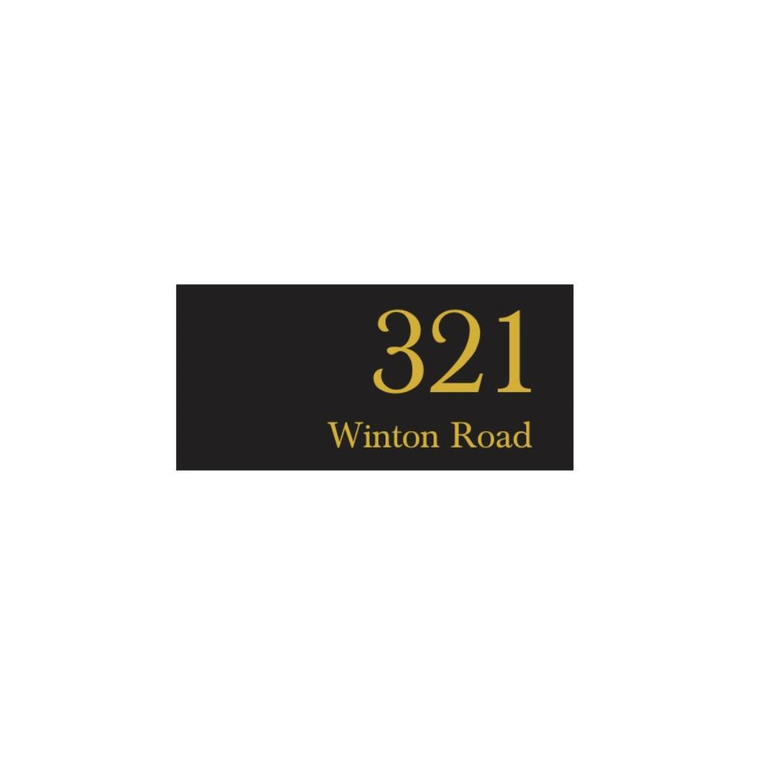 Black Traffolyte Address Sign with Vinyl Text – 300 x 140mm