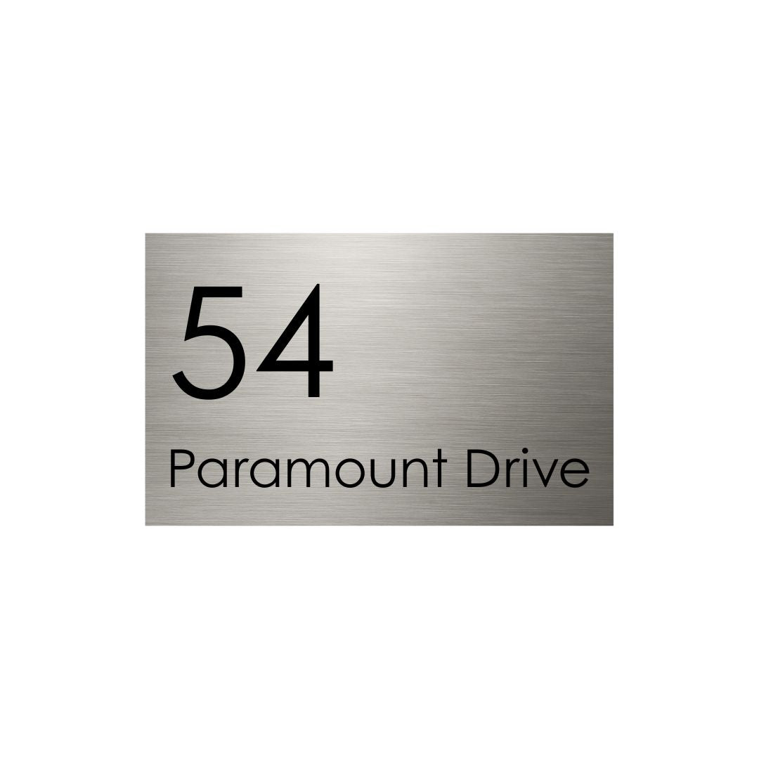 316 Marine Grade Brushed Stainless Steel Address Plate 400 x 250 - Laser Etched (Text Aligned Left)