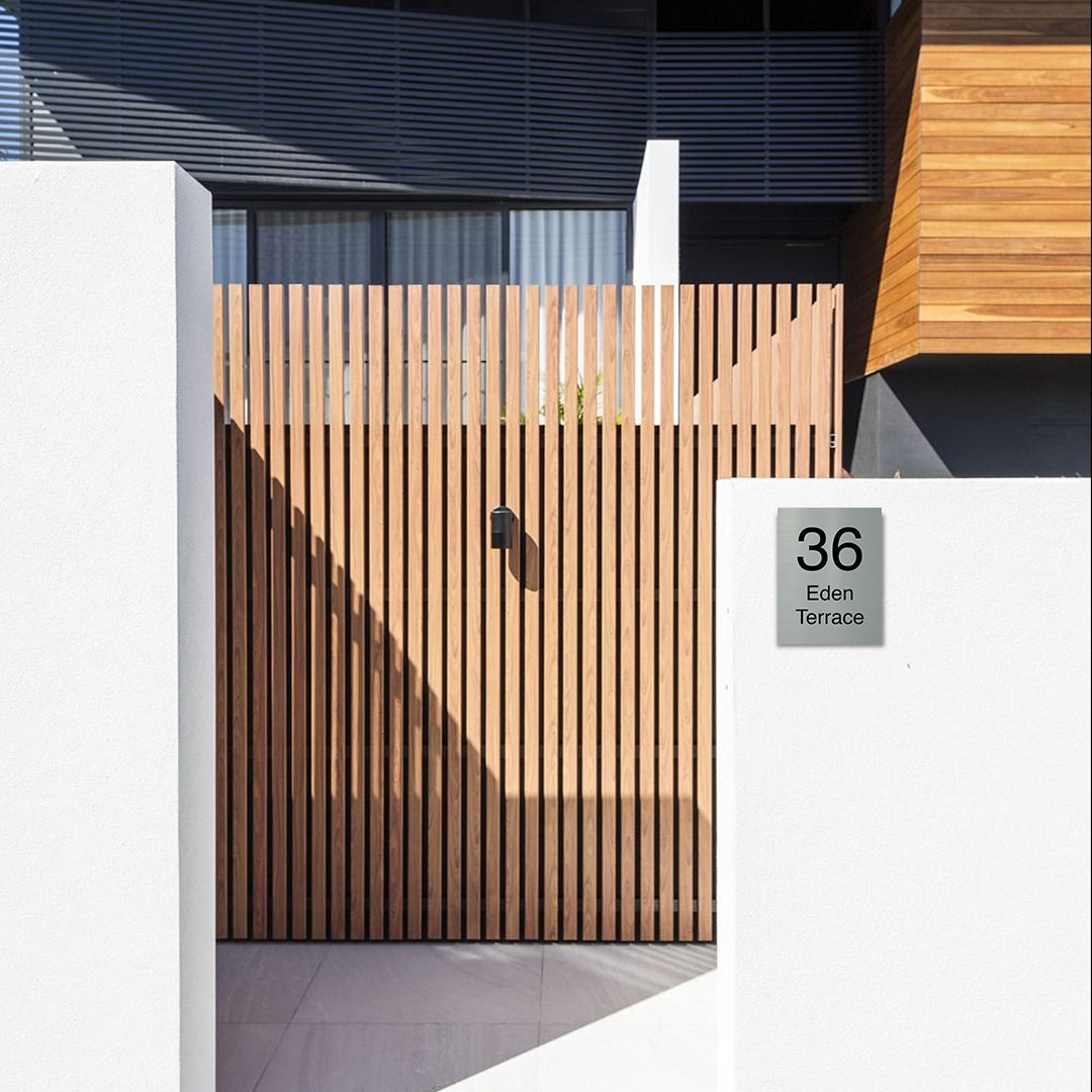 Shale Grey Powder-Coated Aluminium Address Plate with Laser Cut Text 450 x 600mm