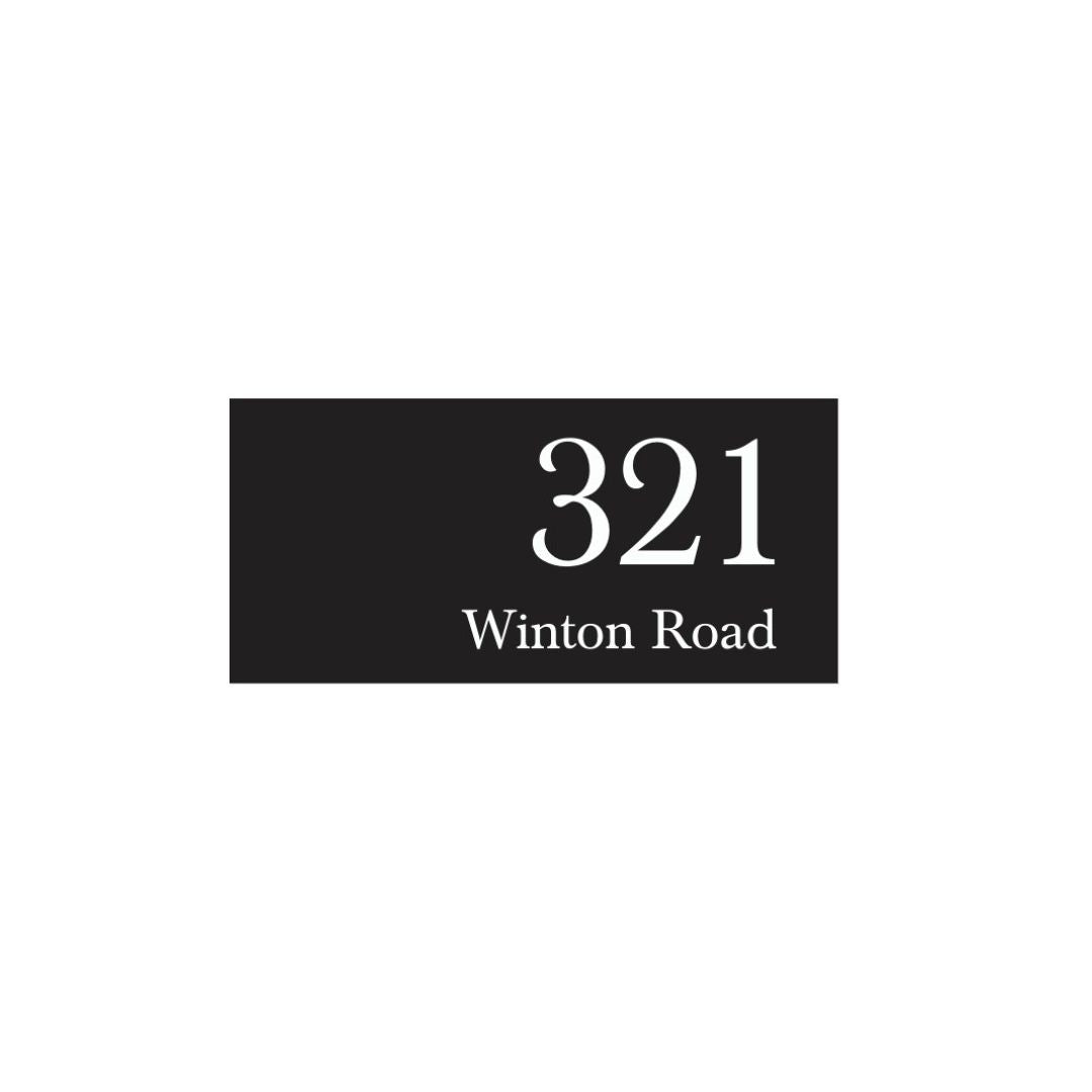 Black Traffolyte Address Sign with Vinyl Text – 300 x 140mm