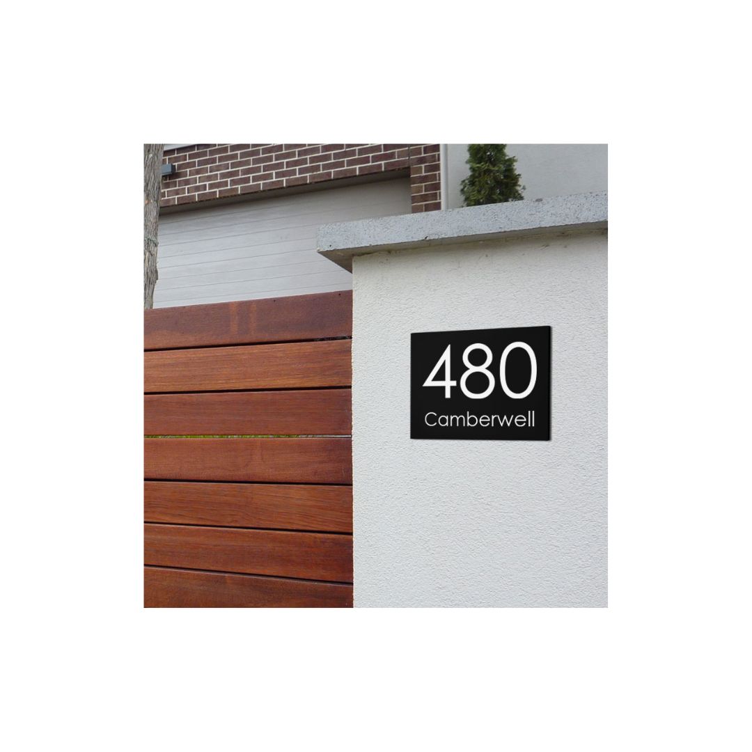 Black Traffolyte Address Sign with White Engraved Text – 200 x 140mm