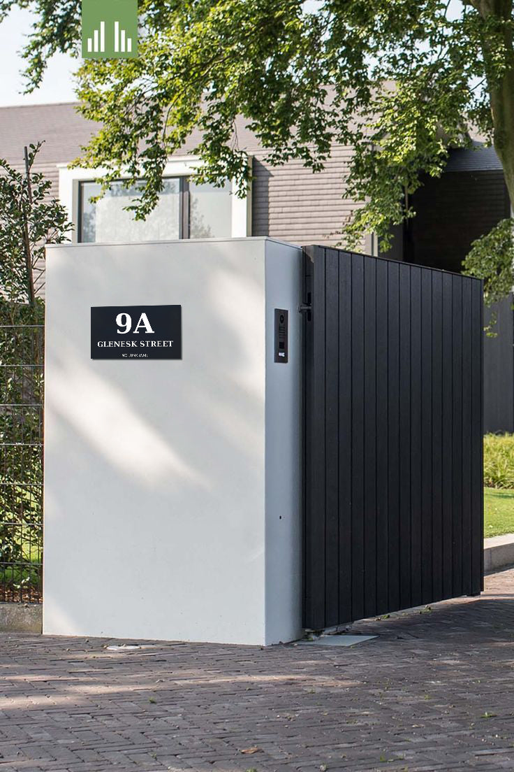 Black Colorbond Steel Address Sign with Vinyl Text - 600 x 300mm