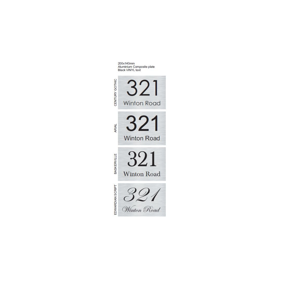 Silver Aluminium Adress Sign with Vinyl Text - 200 x 140