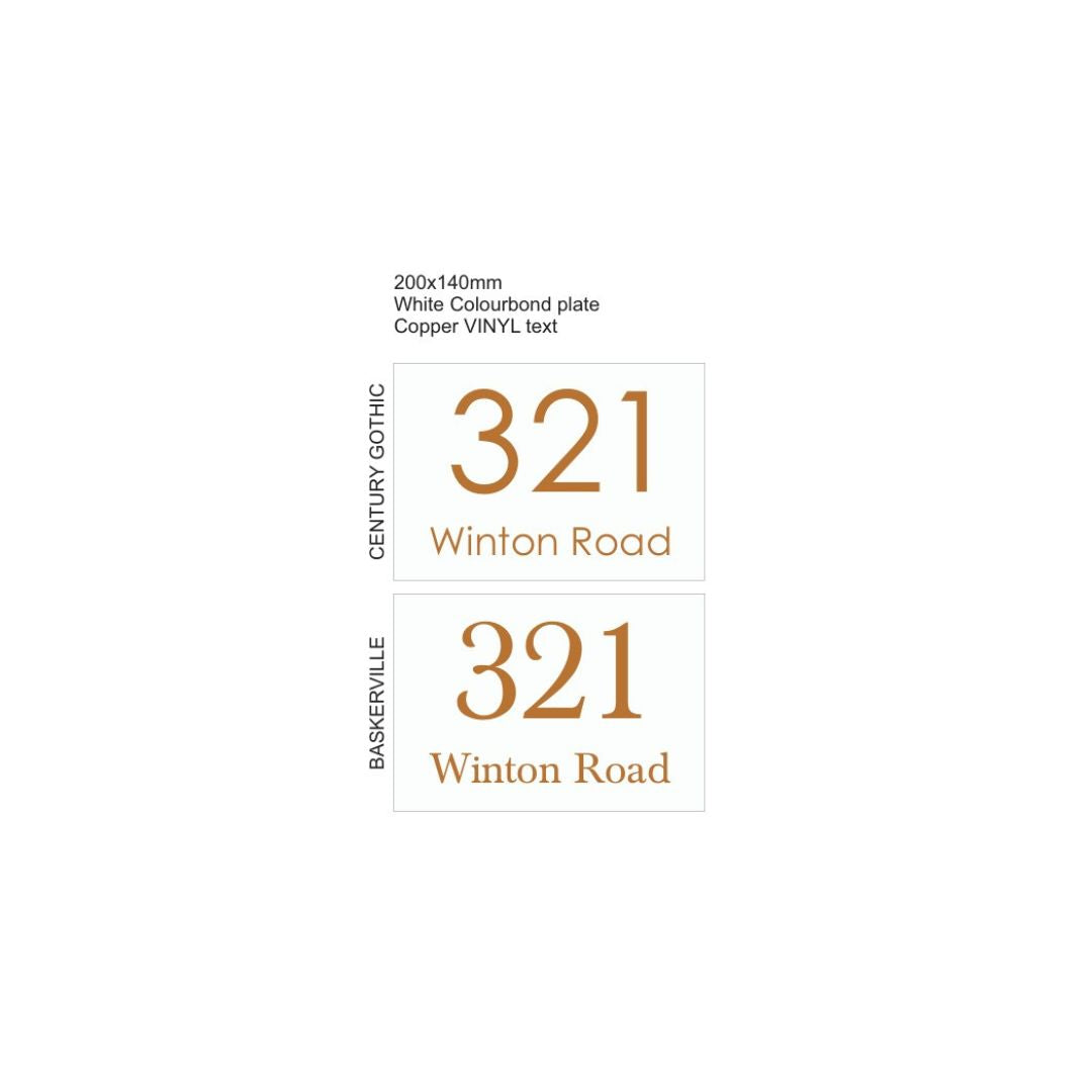 White Colorbond Steel Address Sign with Vinyl Text 200 x 140mm