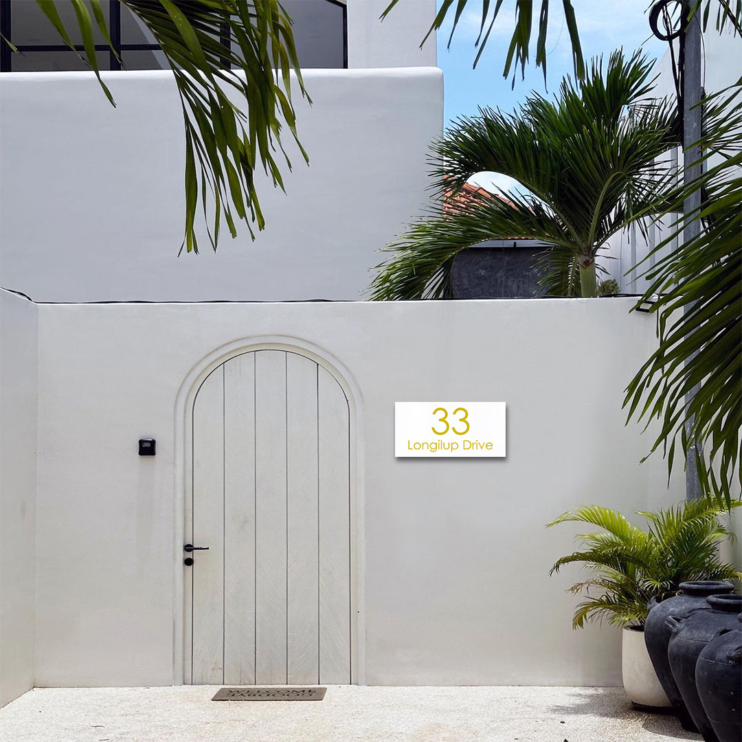 White Colorbond Steel Address Sign with Vinyl Text - 600 x 300mm