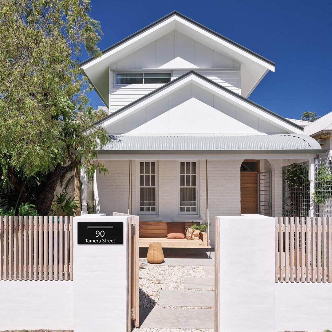 Black Powder-Coated Aluminium Letterbox Faceplate (600 x 300) - 340 Central Slot