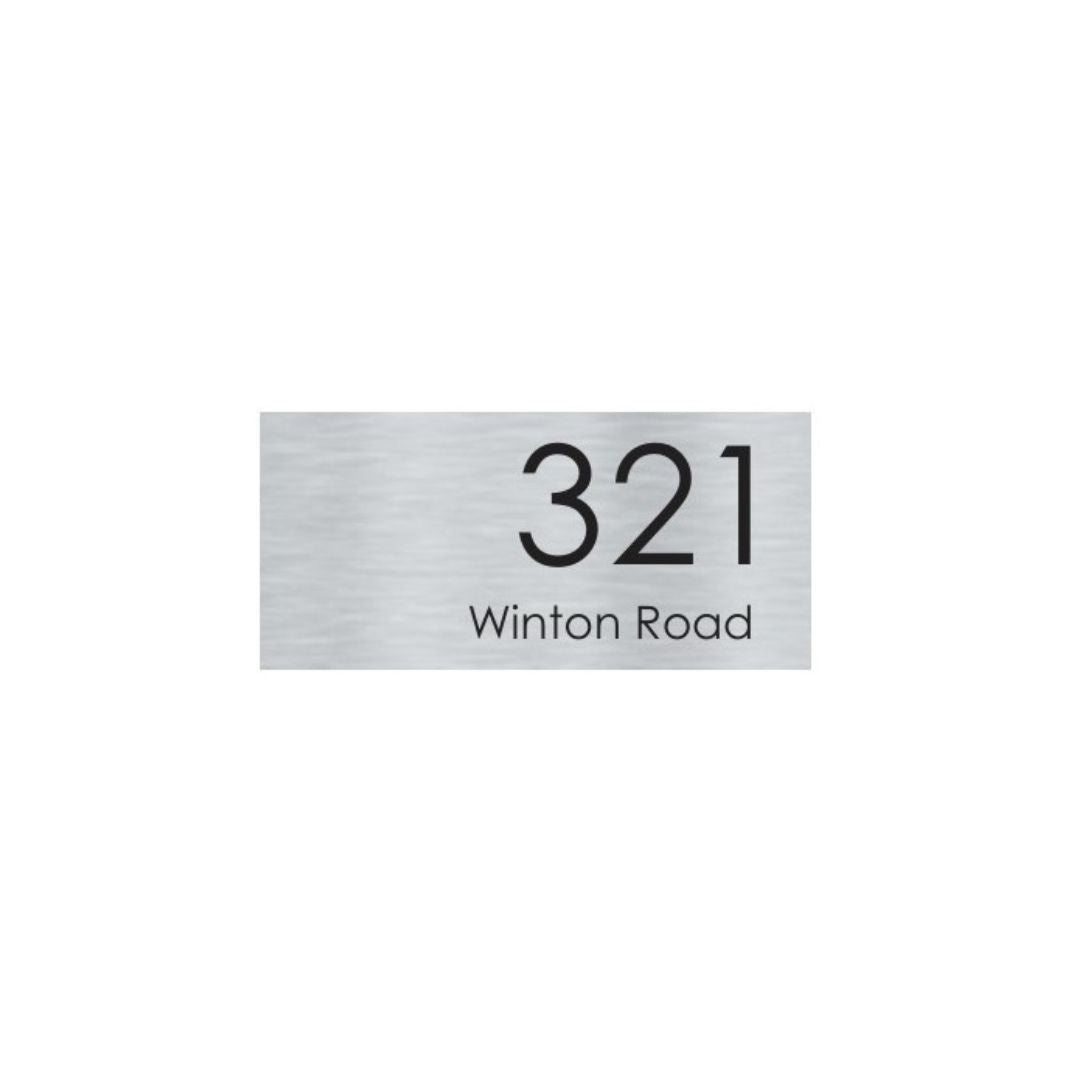 Silver Aluminum Address Sign with Vinyl Text - 300 x 140mm
