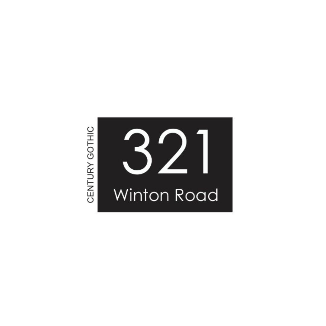 Black Traffolyte Address Sign with White Engraved Text – 200 x 140mm
