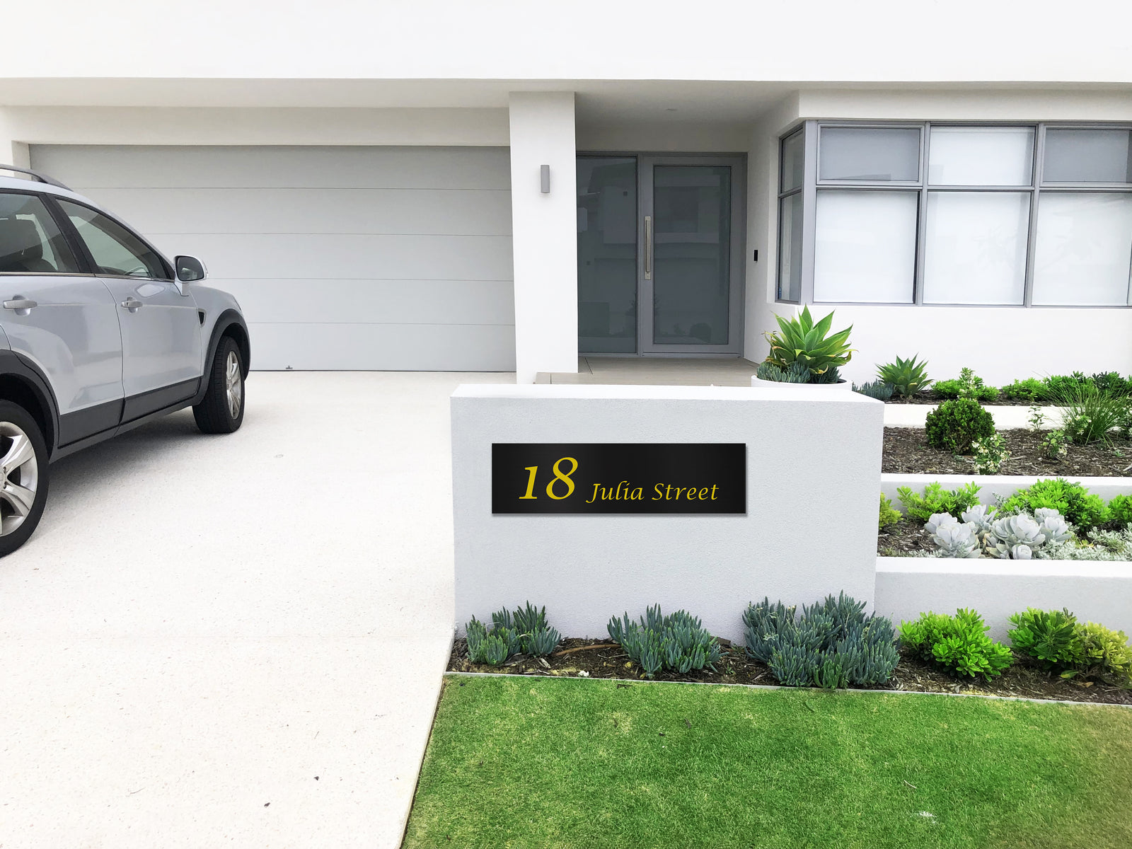 Black Colorbond Steel Address Sign with Vinyl Text - 900 x 250mm