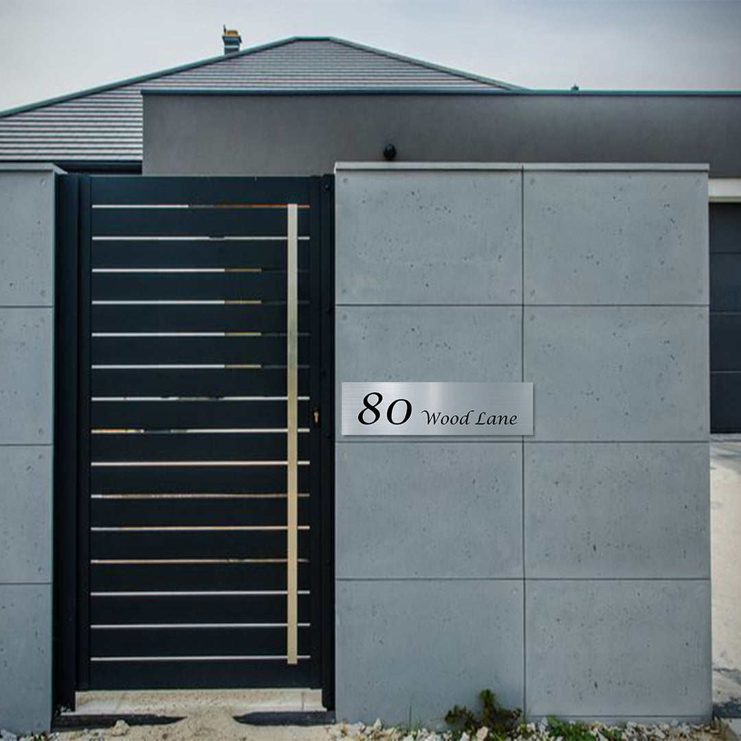 Silver Aluminum Address Sign with Vinyl Text 900 x 250mm