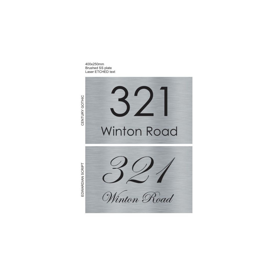 316 Marine Grade Brushed Stainless Steel Address Plate 400 x 250mm - Laser Etched