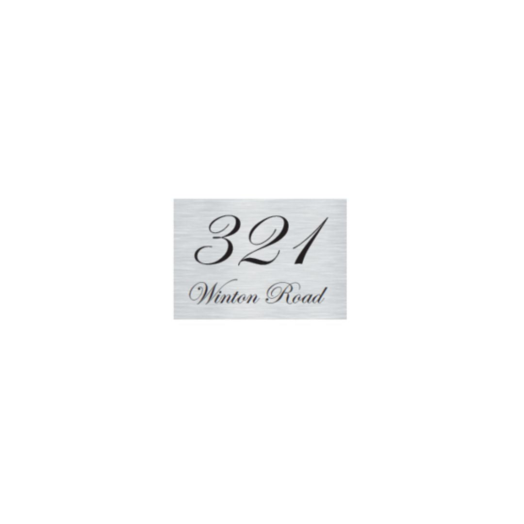 Silver Aluminium Adress Sign with Vinyl Text - 200 x 140