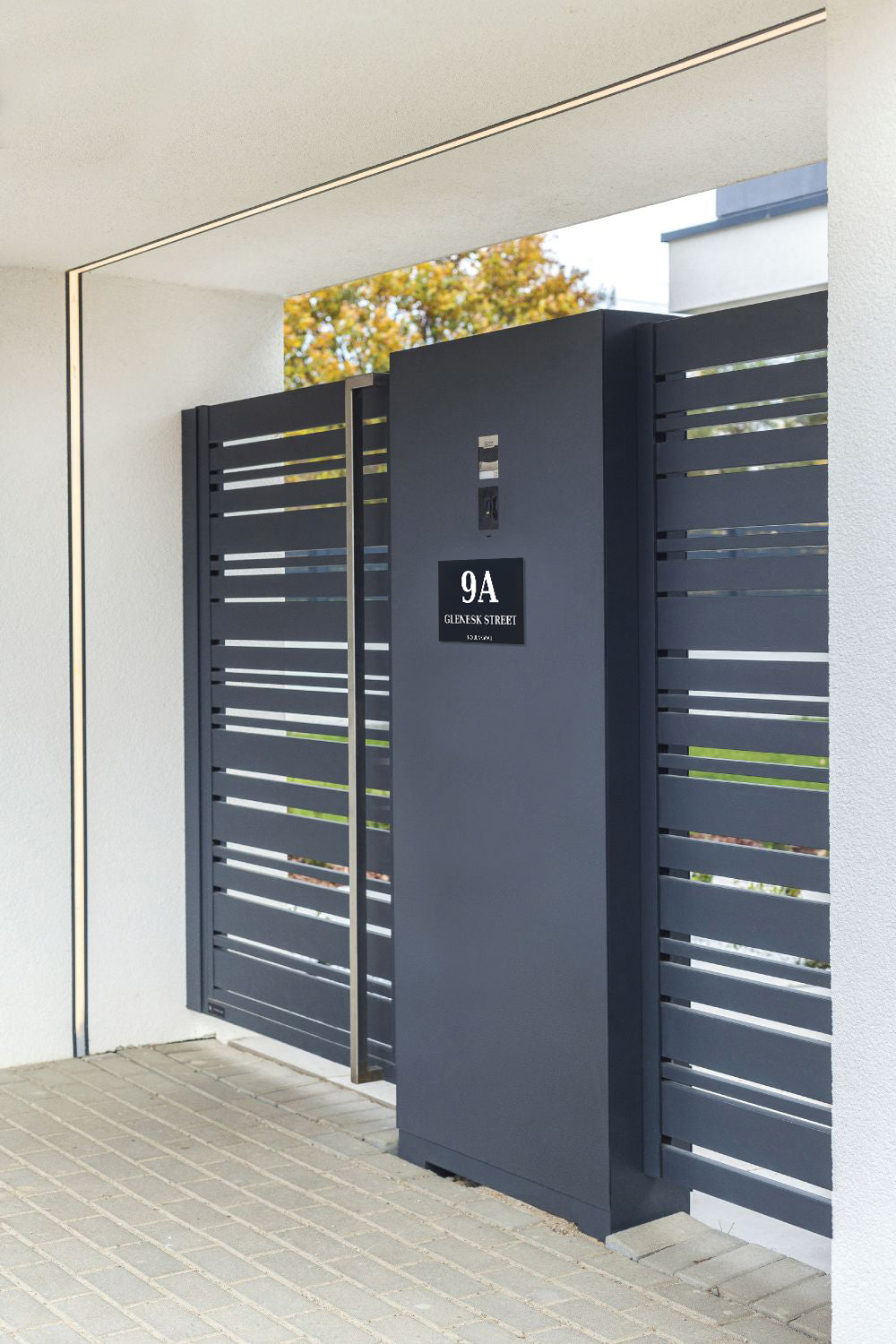 Black Powder Coated Aluminium Address Sign With Laser Cut Text 400 x 250mm