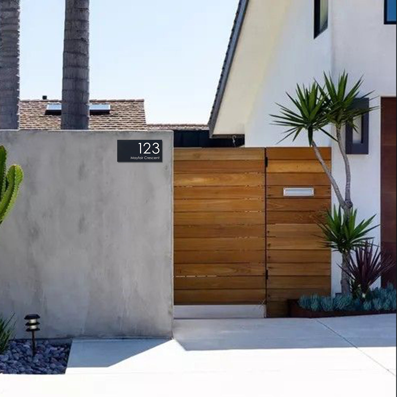 Black Powder Coated Aluminium Address Sign With Laser Cut Text - 300 x 140mm