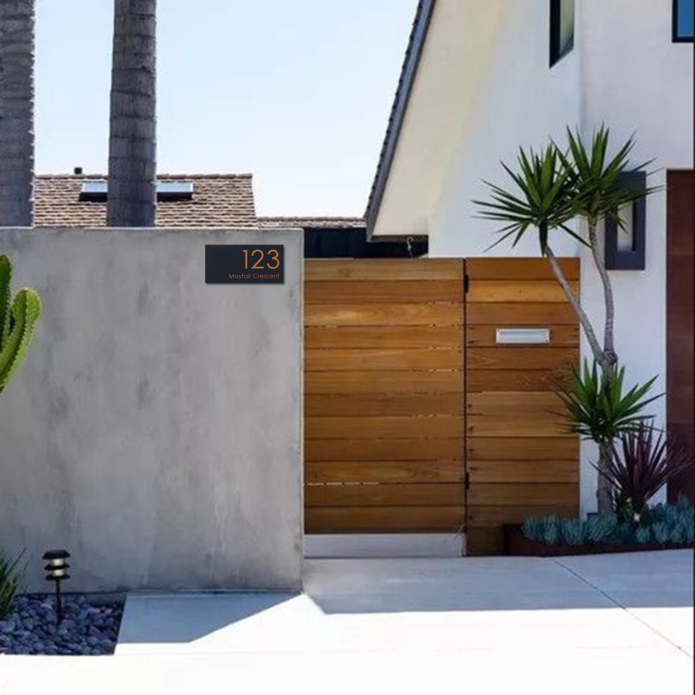 Black Powder Coated Aluminium Address Sign With Laser Cut Text - 300 x 140mm