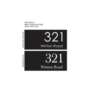 Black Colorbond Steel Address Sign with Vinyl Text - 300 x 140mm