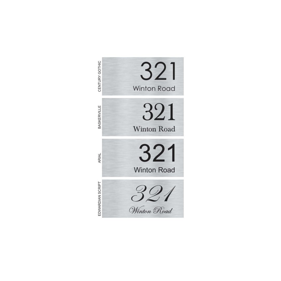 Silver Aluminum Address Sign with Vinyl Text - 300 x 140mm