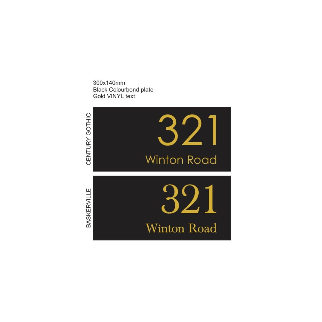 Black Powder Coated Aluminium Address Sign With Laser Cut Text - 300 x 140mm