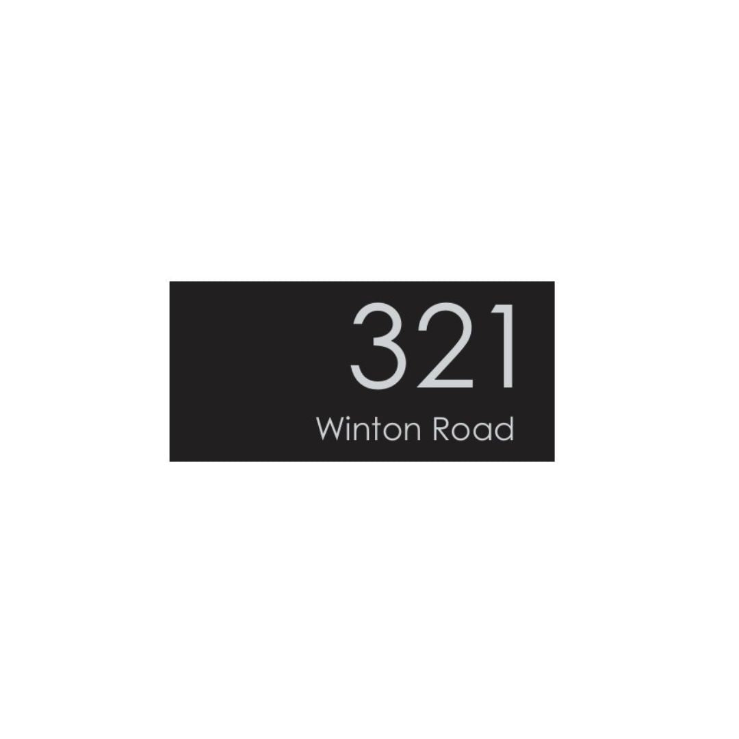Black Traffolyte Address Sign with Vinyl Text – 300 x 140mm