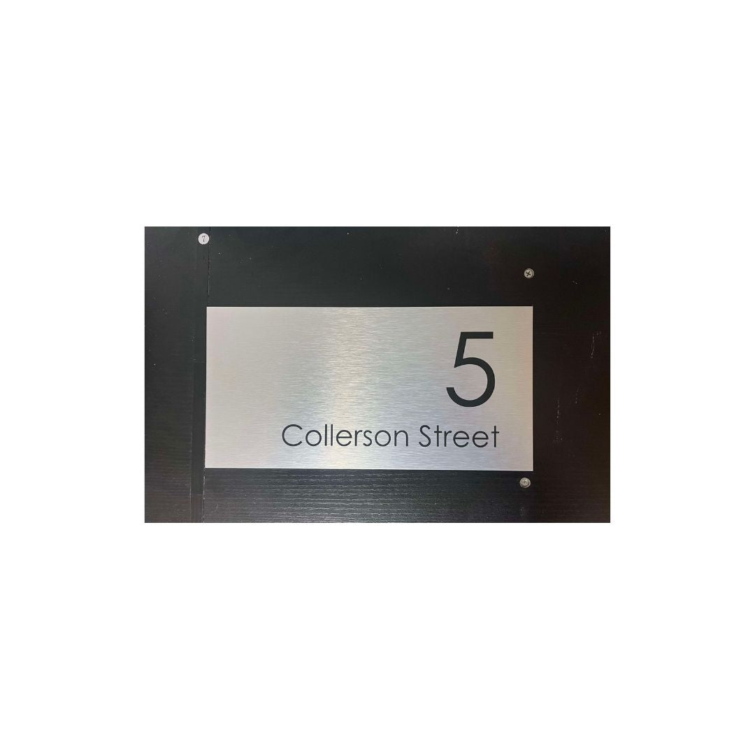 Silver Aluminum Address Sign with Vinyl Text - 300 x 140mm