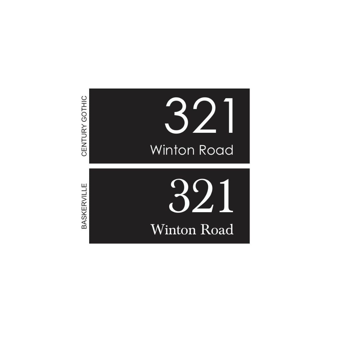 Black Traffolyte Address Sign with Vinyl Text – 300 x 140mm