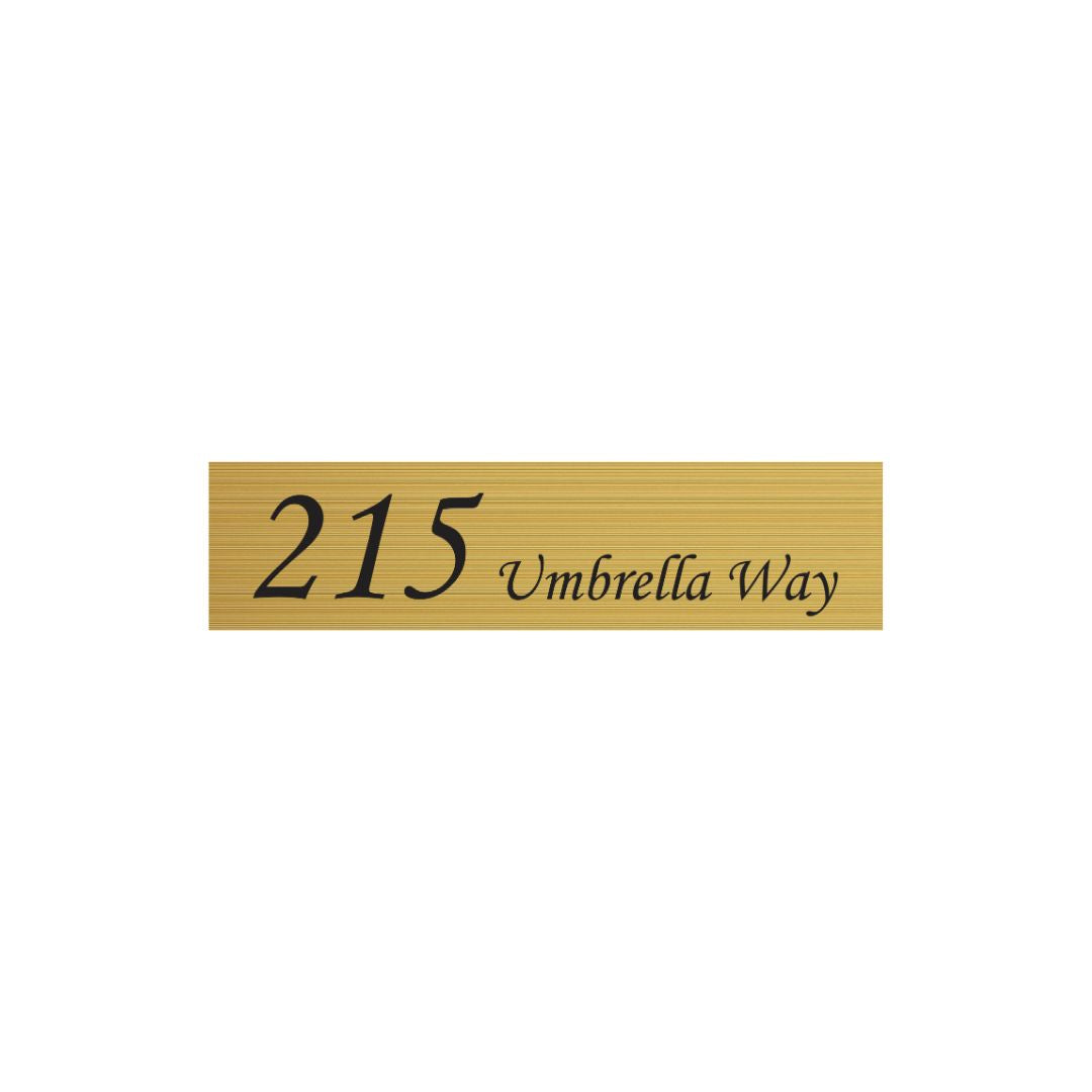 Gold Aluminum Address Sign with Vinyl Text 1200 x 300mm