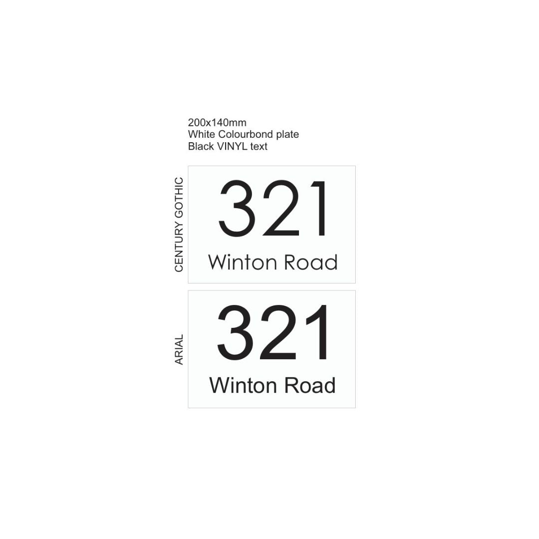 White Colorbond Steel Address Sign with Vinyl Text 200 x 140mm