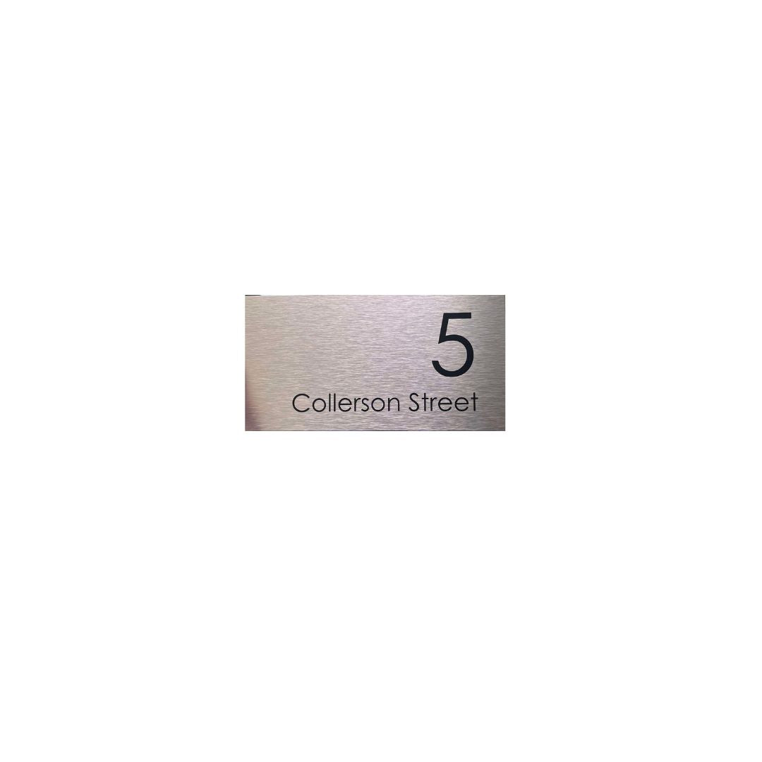 Silver Aluminum Address Sign with Vinyl Text - 300 x 140mm