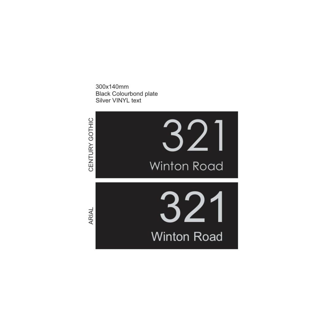 Black Traffolyte Address Sign with Vinyl Text – 300 x 140mm