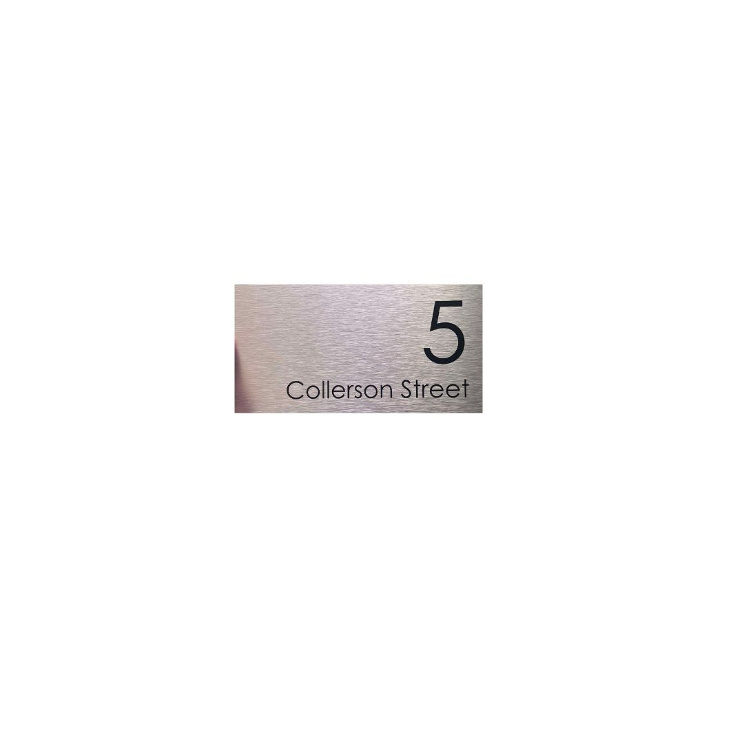 Silver Aluminum Address Sign with Vinyl Text - 300 x 140mm
