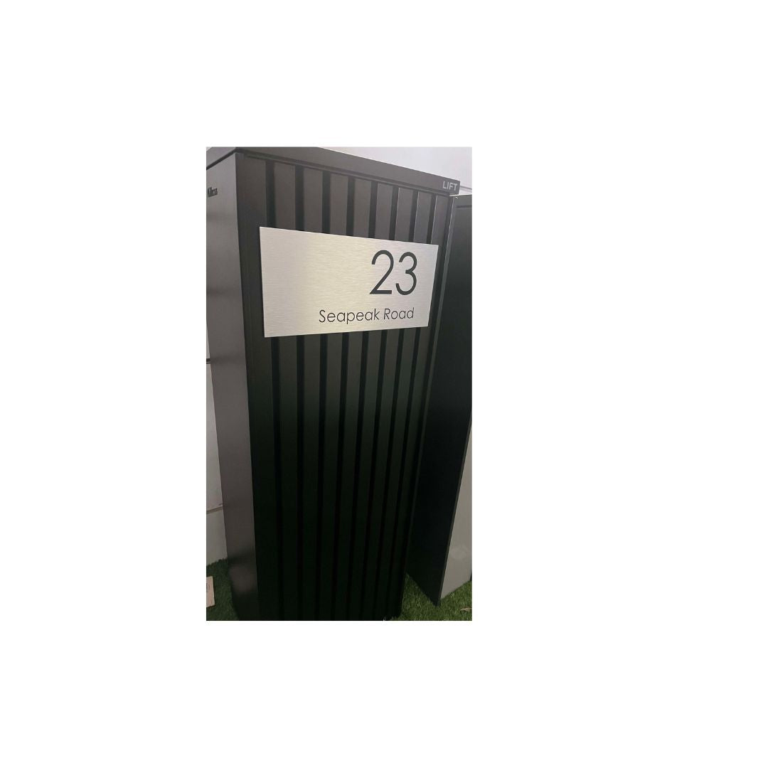 Silver Aluminum Address Sign with Vinyl Text - 300 x 140mm