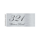 Silver Aluminum House Sign with Black Vinyl Text (300 x 140) - Text Aligned Left