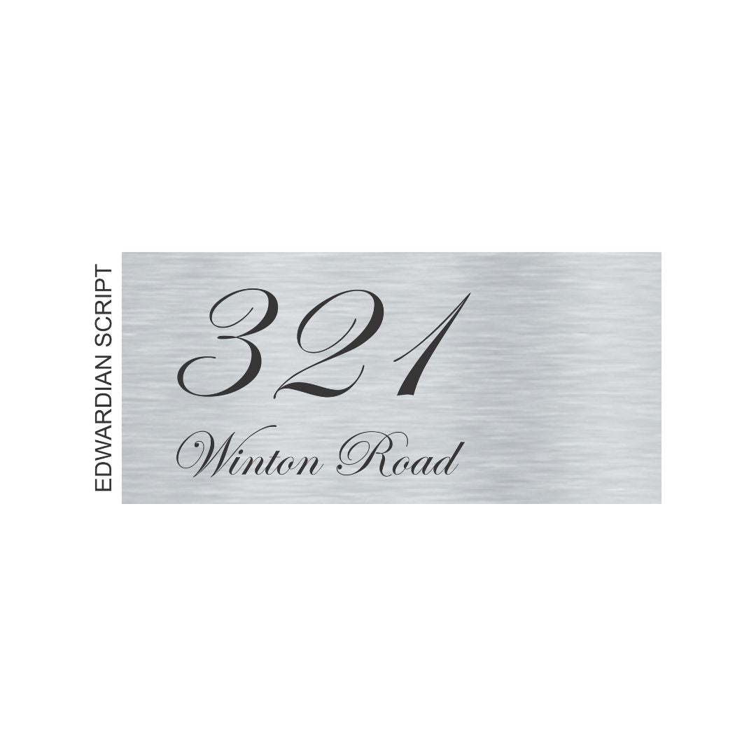 Silver Aluminum House Sign with Black Vinyl Text (300 x 140) - Text Aligned Left