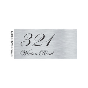 Silver Aluminum House Sign with Black Vinyl Text (300 x 140) - Text Aligned Left