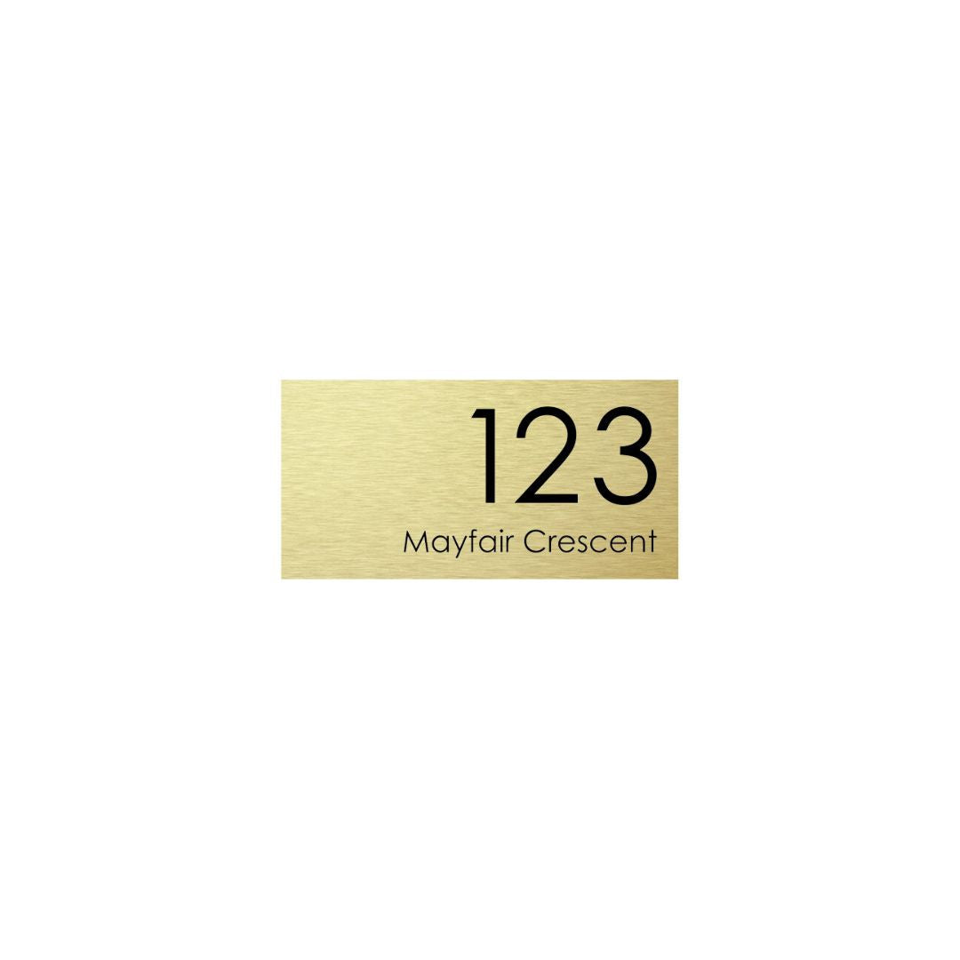 Gold Aluminium House Sign with Black Vinyl Text - Custom Address (300 x 140)