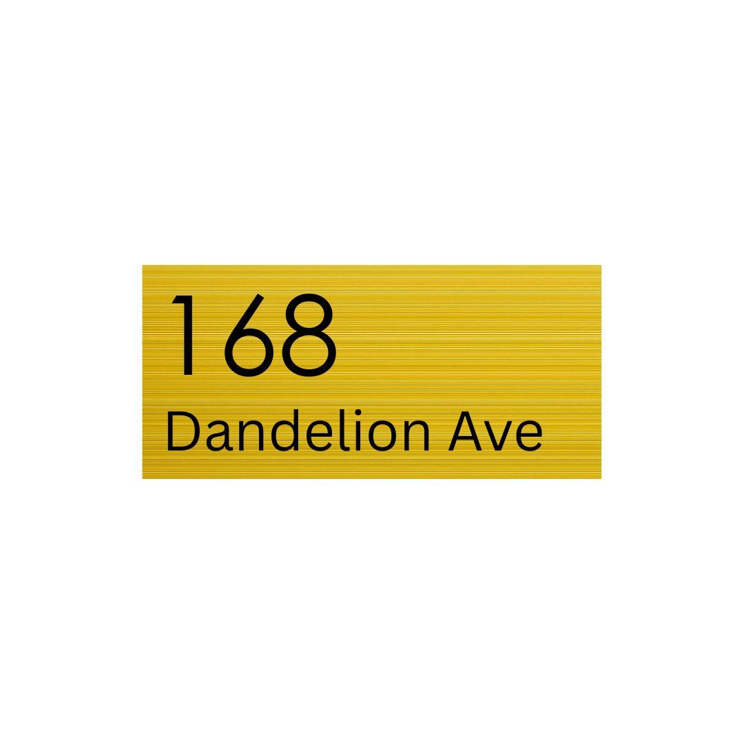 Gold Aluminium Address Sign with with Vinyl Text 300 x 140 (Text Aligned Left)