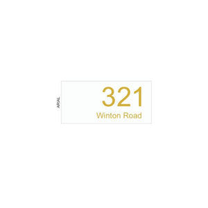 White Traffolyte Address Sign with Gold Vinyl Text - Custom Address (300 x 140)