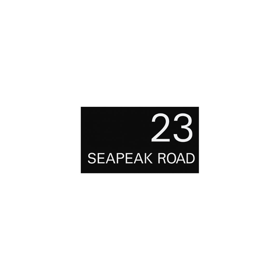 Black Colorbond Steel Address Sign with Vinyl Text - 300 x 140mm