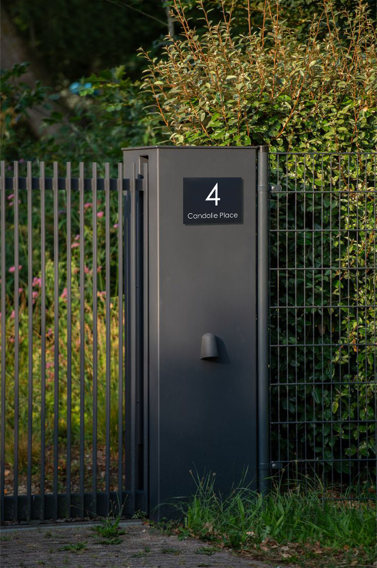 Black Powder-Coated Aluminium Address Sign with Laser Cut Text – 200 x 140mm