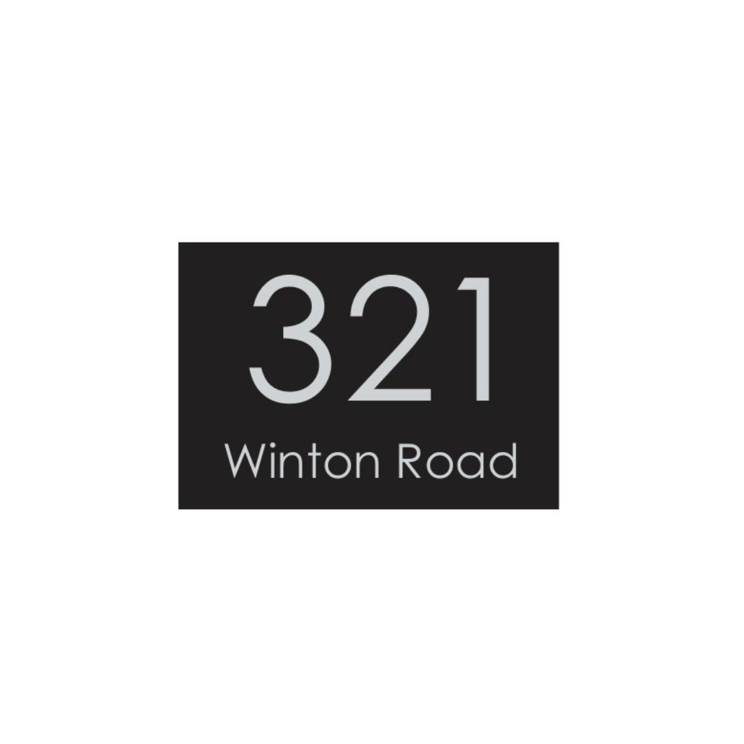 Black Traffolyte Address Sign with Vinyl Text – 200 x 140mm