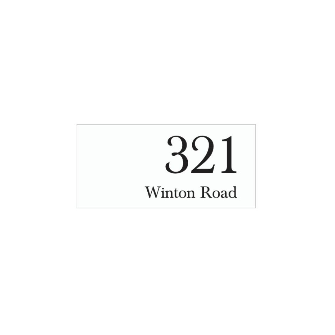 White Traffolyte Address Sign with Black Engraved Text - 300 x 140