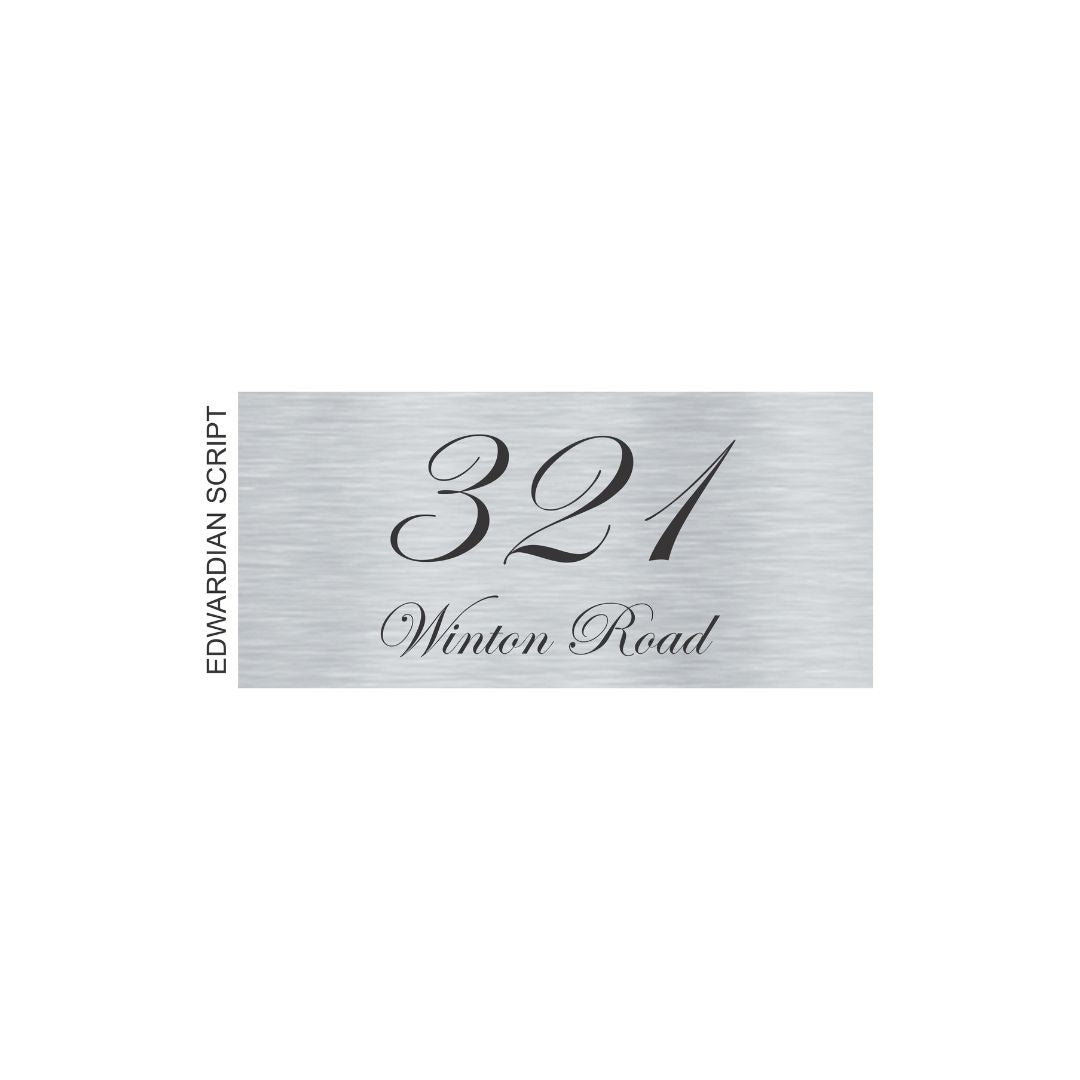 Silver Aluminum House Sign with Black Vinyl Text (300 x 140) - Text Centralized