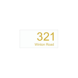 White Traffolyte Address Sign with Gold Vinyl Text - Custom Address (300 x 140)